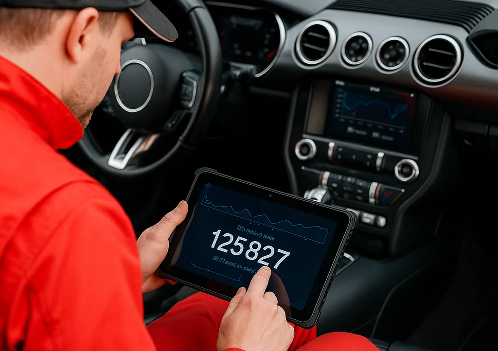 Diagnostyka komputerowa VCDS wykrywająca niezgodności przebiegu w module ABS i ECU