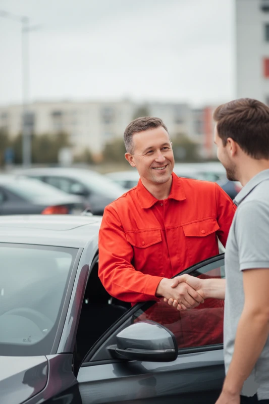 Bogdan Michalec doradza przy zakupie auta – bezpieczna i pewna transakcja Bogdan Michalec doradza klientowi przy zakupie samochodu na parkingu